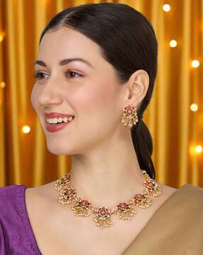 fabula Women Stone-Studded Necklace & Earrings Set-picture-4
