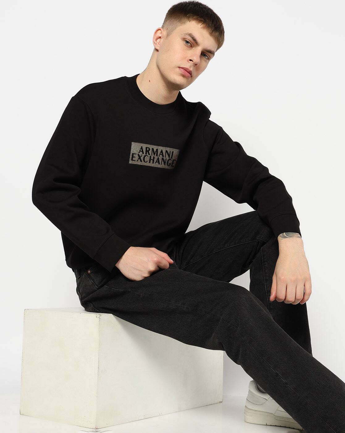 Buy ARMANI EXCHANGE Relaxed Fit Crew-Neck Sweatshirt Online | Ajio.com