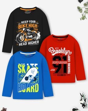 trampoline Pack of 3 Boys Graphic Print Relaxed Fit Round-Neck T-Shirts-picture-49