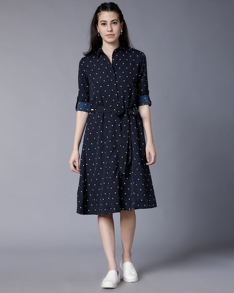 Tokyo Talkies Women Polka Dot Midi A-Line Dress