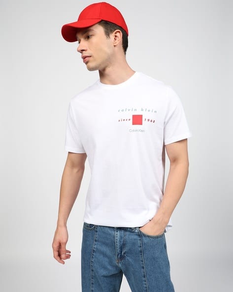 Calvin Klein Jeans Men 30s Brand Print Regular Fit Crew-Neck T-Shirt