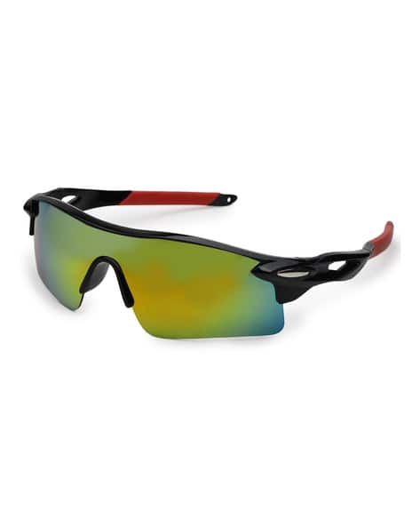 HASHTAG EYEWEAR Unisex UV-Protected Shield Sunglasses-MOAB-009181-BLK/GRN/RED