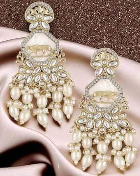 oomph Women Stone-Studded Drop Earrings-picture-11