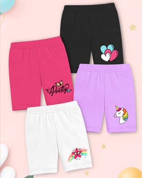 Girl Pack of 4 Graphic Print Slim Fit Shorts