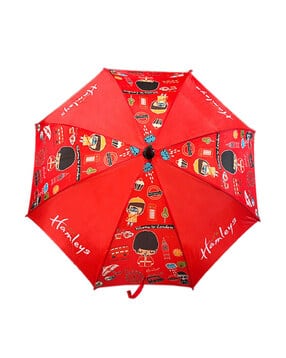 London Print Fold Rain Umbrella with Wooden Bend Handle-image-2
