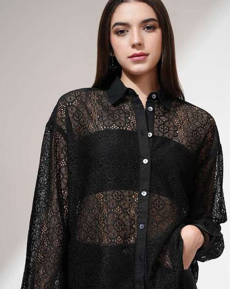 Tokyo Talkies Women Relaxed Fit Cutaway-Collar Polyester Shirt