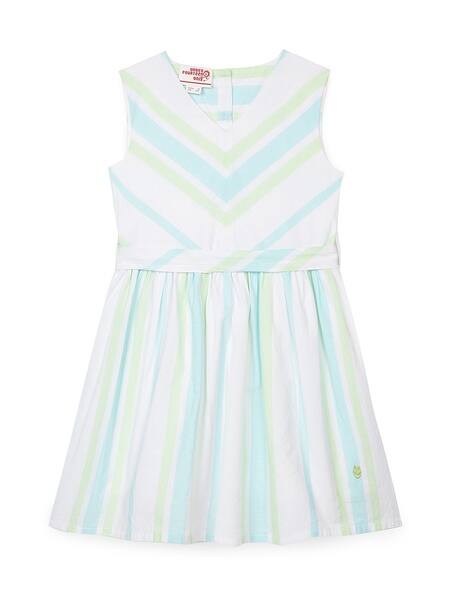 UNDER FOURTEEN ONLY Girls Striped V-Neck Fit & Flare Dress