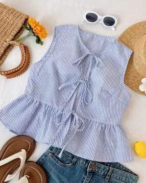 qioa Women Regular Fit Striped Top-picture-4