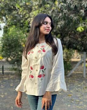 indie picks Pure Cotton Hand Embroidered Shirt Style Top-picture-32