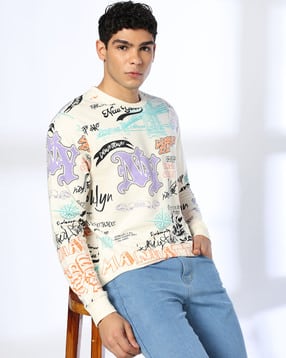 Men All-Over Print Regular Fit Crew-Neck Sweatshirt