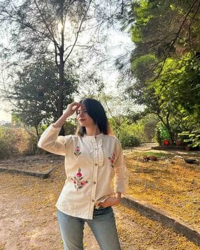 indie picks Pure Cotton Hand Embroidered Shirt Style Top-picture-33