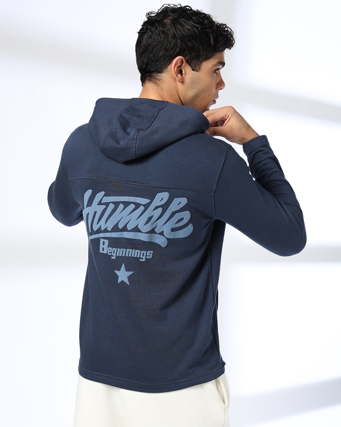 Teamspirit Men Typographic Print Regular Fit Hoodie For Men (Navy, L)