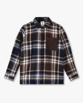 Boys Checked Relaxed Fit Shirt with Patch Pocket