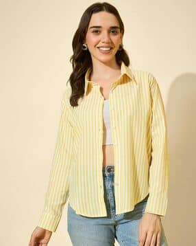qioa Women Striped Oversized Fit Cotton Shirt-picture-48