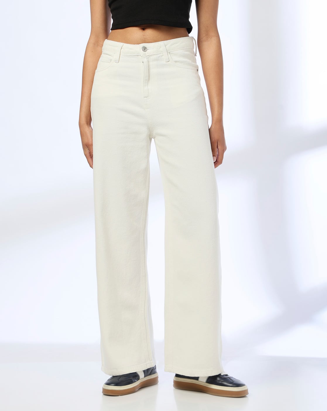 DNMX Women High-Rise Wide-Leg Jeans (White)