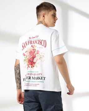 Men Flower Market Print Boxy Fit Crew-Neck T-Shirt