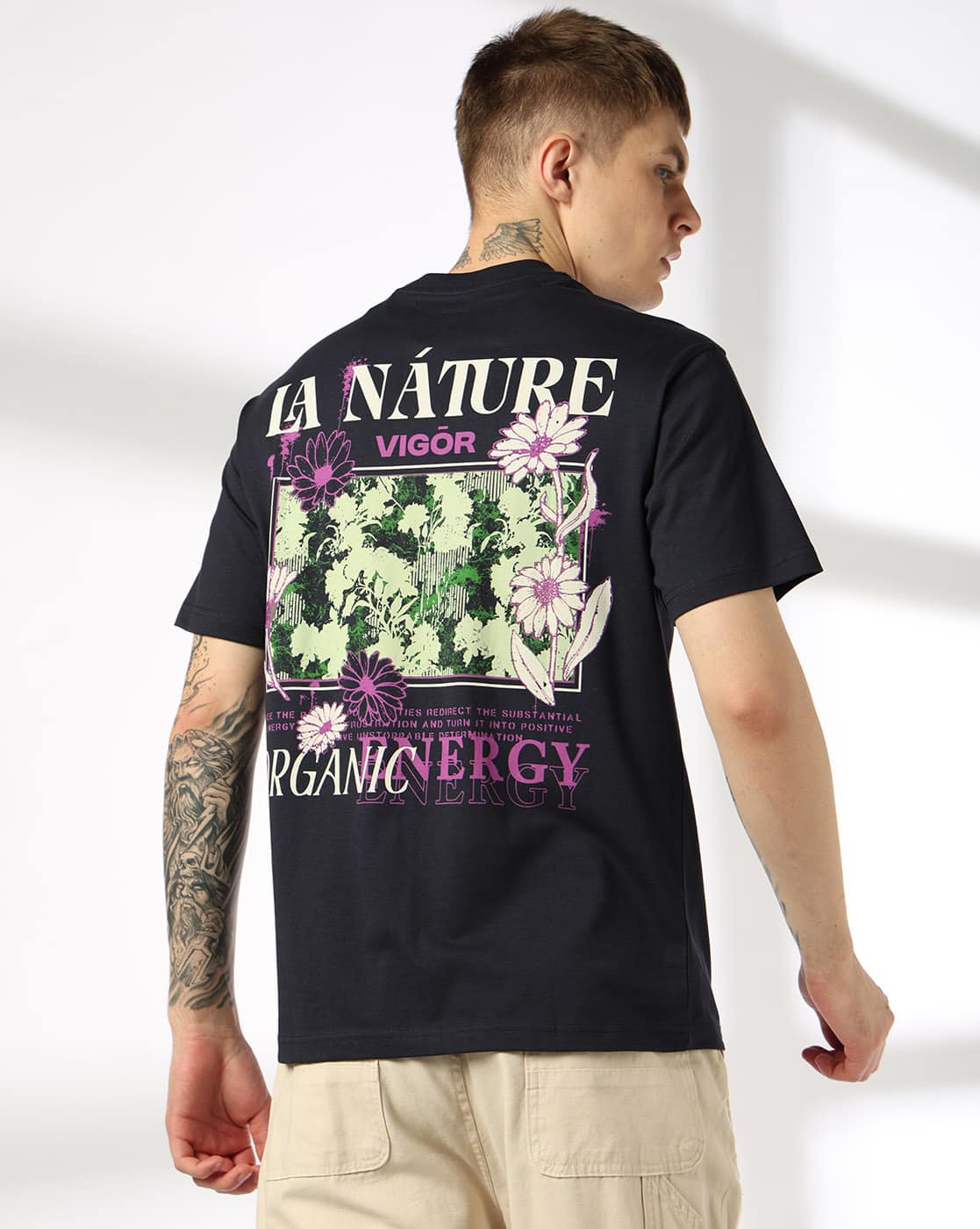 DNMX Men Graphic Print Relaxed Fit Crew-Neck T-Shirt For Men (Charcoal, XL)