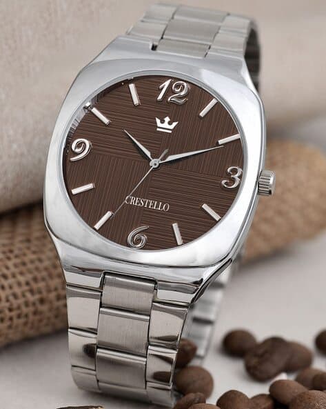 Crestello Men Analogue Watch with Stainless Steel Strap- CR-G251-BRW-CH