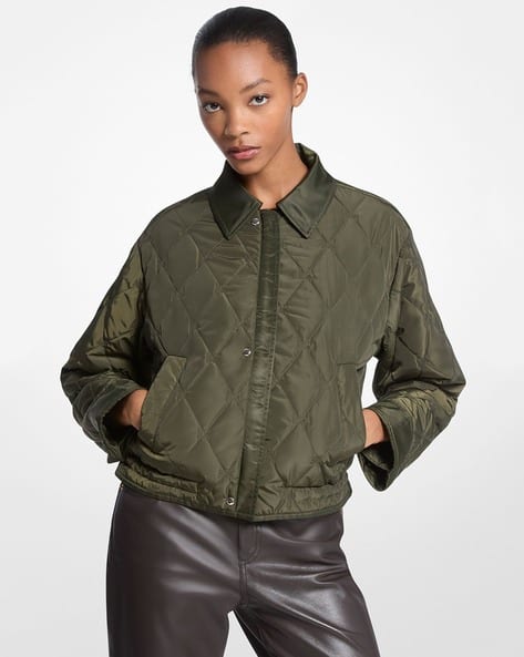 Buy Michael Kors Cropped Reversible Bomber Jacket | Black Color