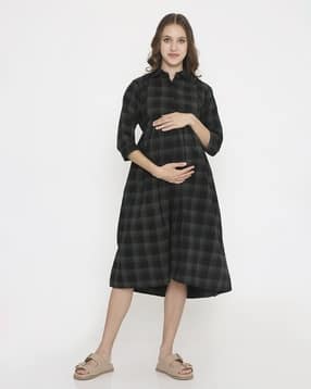 nightspree Women Checked Maternity Shirt Dress-picture-22