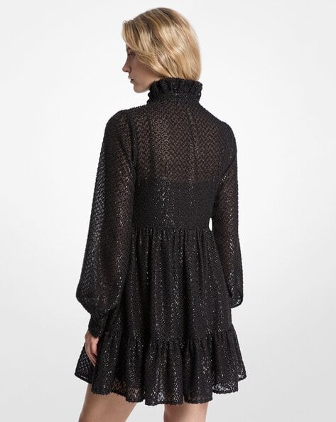 Buy Michael Kors Metallic Clip Jacquard Tie-Neck Dress | Black