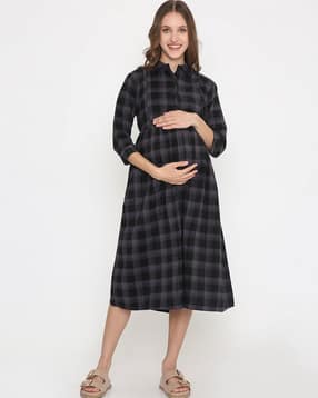 nightspree Women Checked Maternity Fit & Flare Dress-picture-48