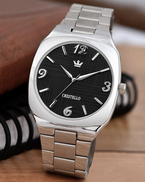 Crestello Men Analogue Watch with Stainless Steel Strap- CR-G251-BLK-CH