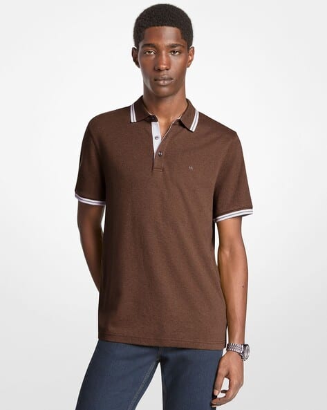 Buy Michael Kors Greenwich Cotton Regular Fit Polo T-Shirt | Brown
