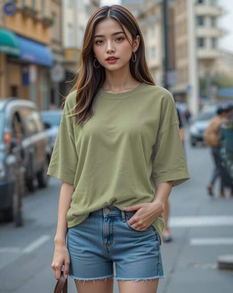 Buda Jeans Co Women Oversized Fit Round-Neck T-Shirt