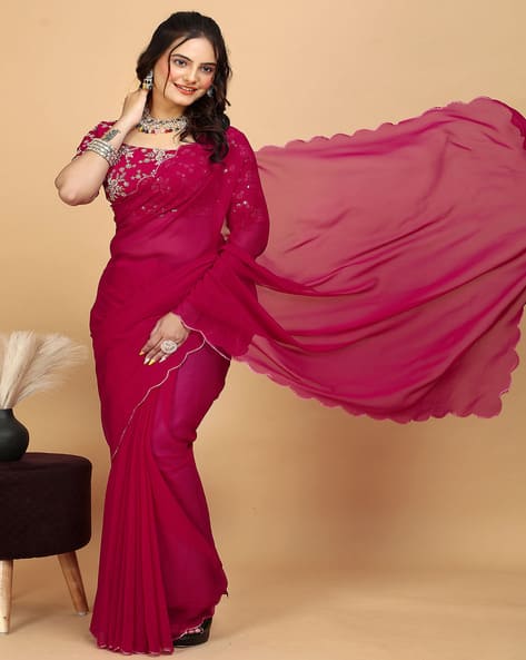 Shatayu Women Saree with Scalloped Border