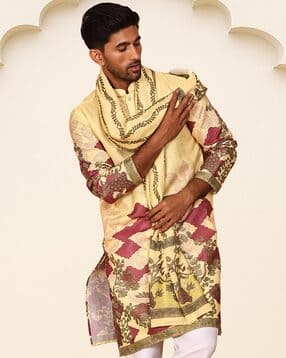 jompers Men Leaf Print Regular Fit Long Kurta-picture-13