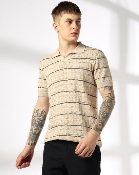 Teamspirit Men Striped Johnny Flatknit Polo T-Shirt