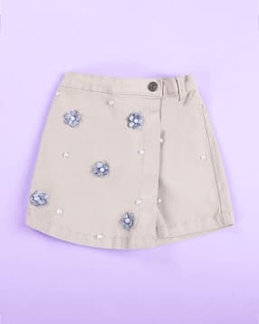 kiddopanti Girls Regular Fit Overlap Shorts with Floral Applique-picture-12