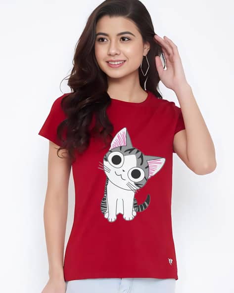 HESHA Women Graphic Print Regular Fit Round-Neck T-Shirt