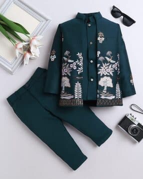 fourfolds Boys Embellished and Embroidery Sherwani Set-picture-16