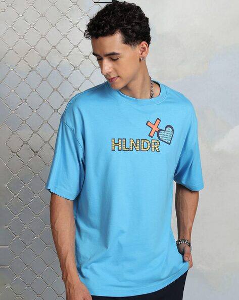 Highlander Men Typographic Print Oversized Fit Round-Neck T-Shirt