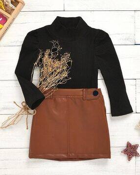 Girls Ribbed Top & Skirt Set