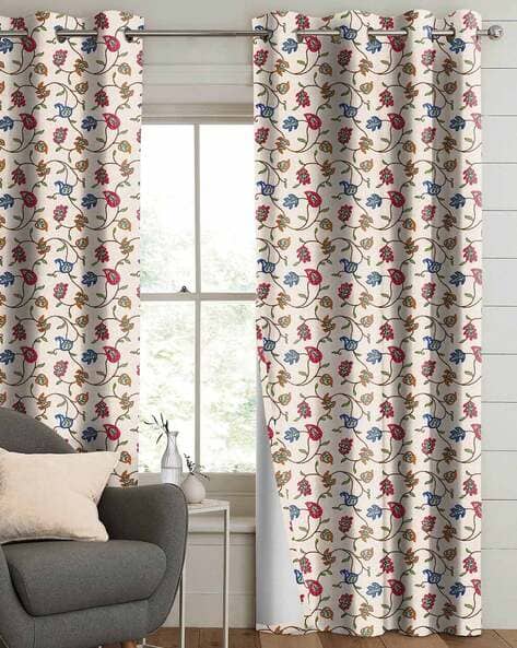 CASABLEU Set of 2 Leaf Print Door Curtains with Eyelets Header