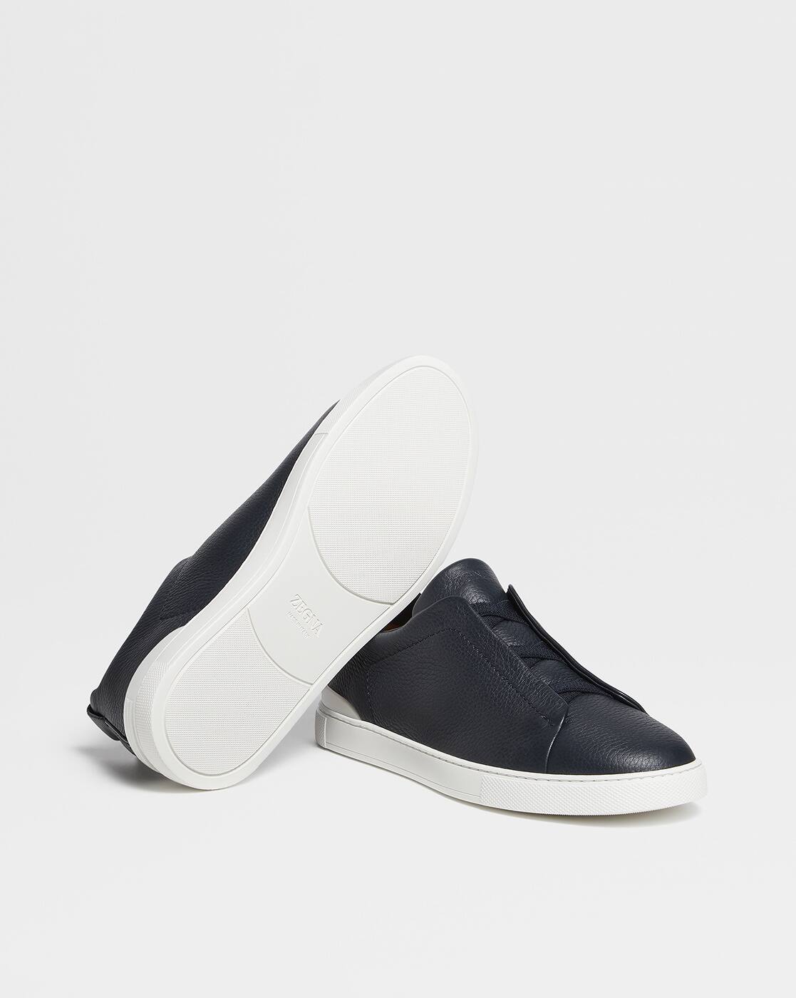 Buy Zegna Men Low-Top Slip-On Sneakers | Navy Blue Color Men