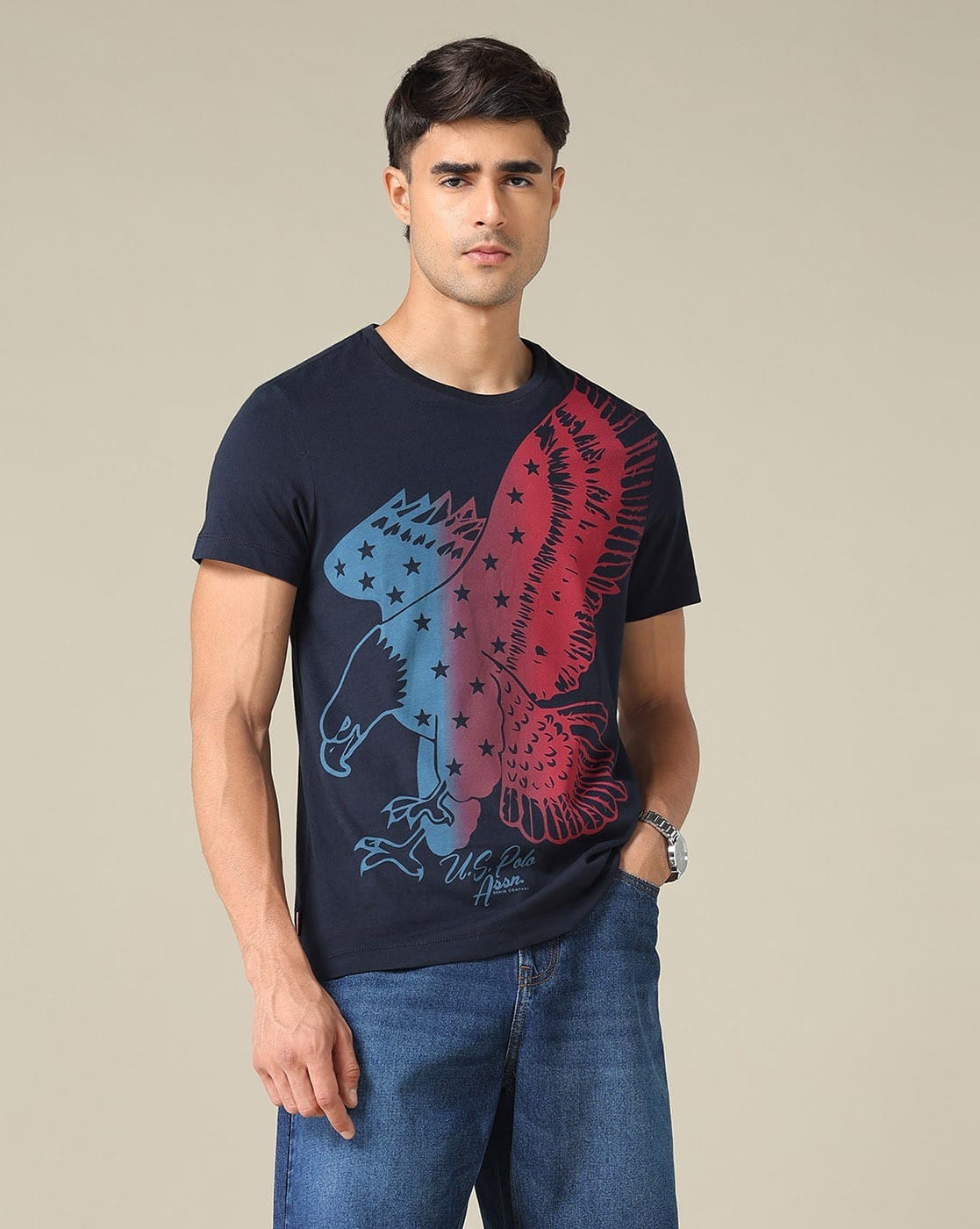 Men Graphic Print Slim Fit Crew- Neck T-shirt