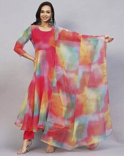 ANNI DESIGNER Women Dyed Anarkali Kurta Set with Dupatta