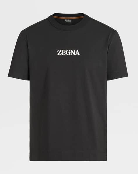 Buy Zegna Brand Print Crew-Neck T-Shirt | Black Color Men | AJIO LUXE