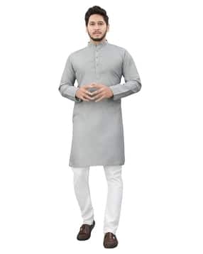 divra clothing Men Regular Fit Long Kurta with Band Collar-picture-26