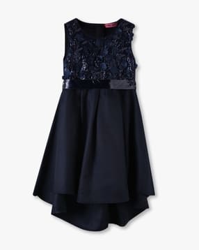 Girls Embellished Round-Neck Fit & Flare Dress