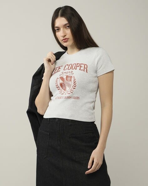 Lee Cooper Women Brand Print Regular Fit Crew-Neck T-Shirt