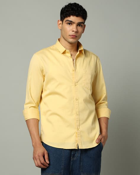 INDIAN TERRAIN Men Slim Fit Cotton Shirt with Patch Pocket