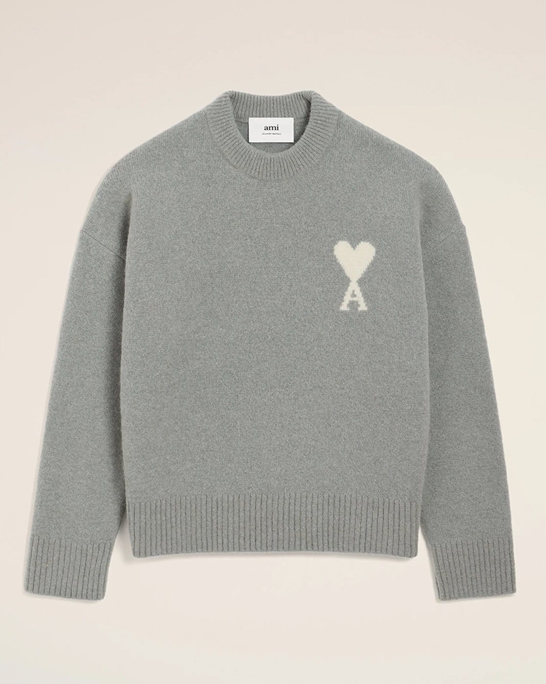 Buy Ami Paris Ami De Coeur Crew-Neck Sweater | Gris/Ecru Color Men