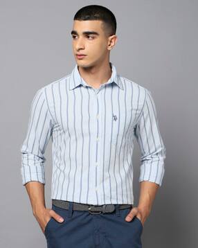 u.s. polo assn. Men Seersucker Striped Tailored Fit Shirt with Patch Pocket-picture-20