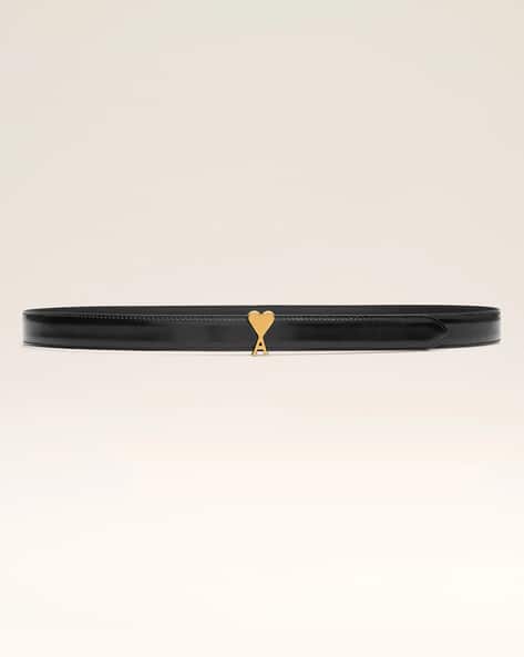 Buy Ami Paris Ami De Coeur Glazed Leather Slim Belt with Buckle