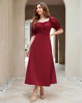 Women Ruched Fit & Flare Dress